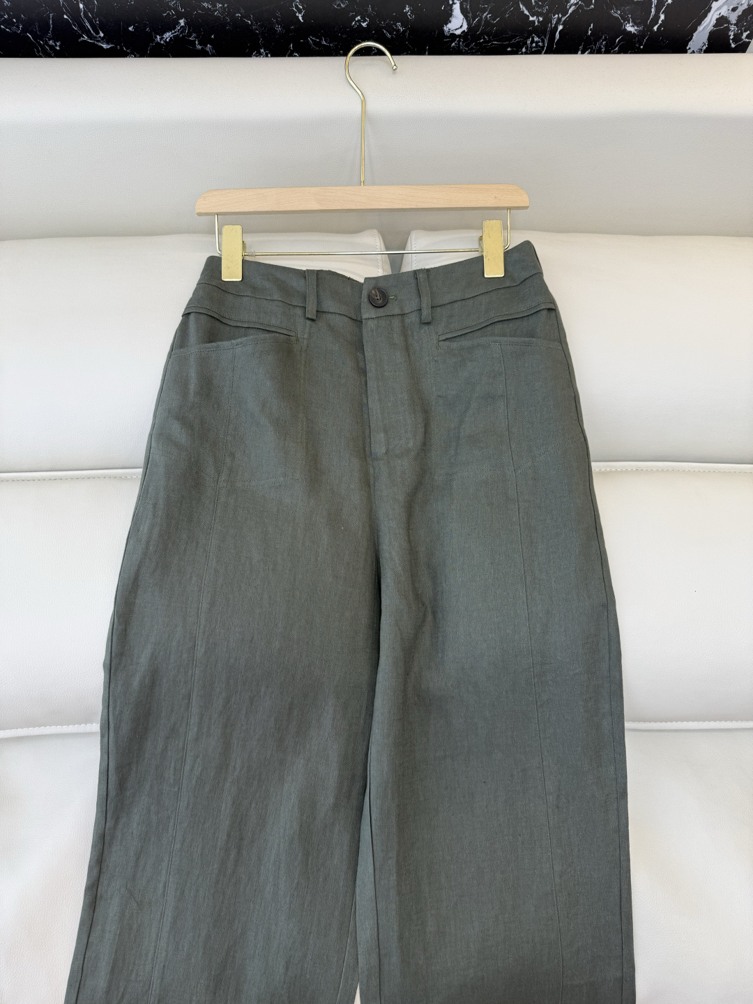 SY012#新款裤子P超级百搭款 100% 亚麻 显瘦长裤 咖色 绿色 白色 SMLXL