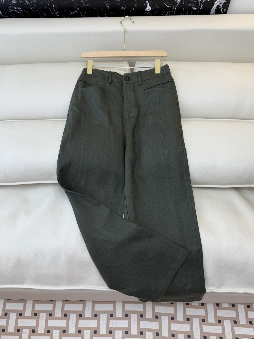 SY012#新款裤子P超级百搭款 100% 亚麻 显瘦长裤 咖色 绿色 白色 SMLXL