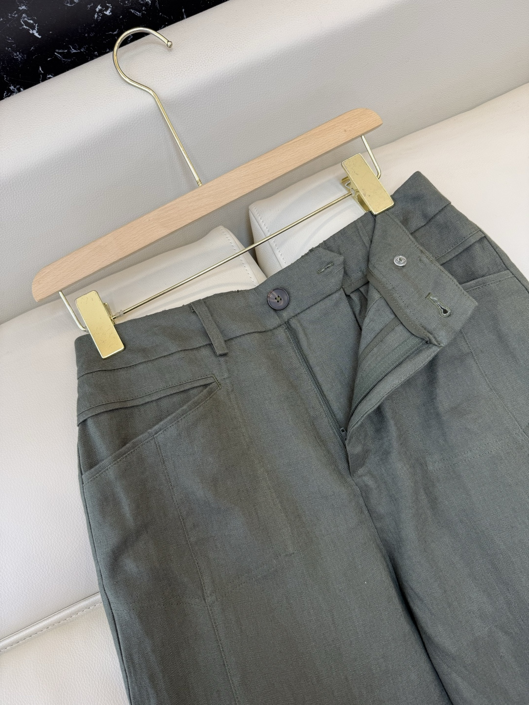 SY012#新款裤子P超级百搭款 100% 亚麻 显瘦长裤 咖色 绿色 白色 SMLXL