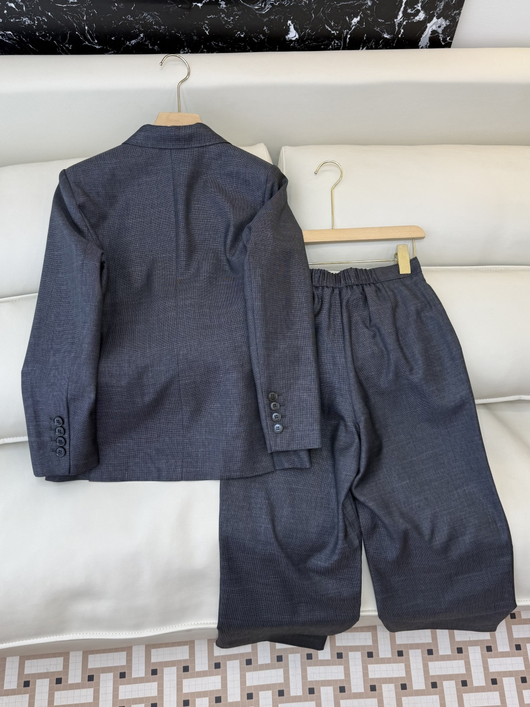 TF101#新款套装🌾Max mara 60% 羊毛 长袖西装外套 ➕长裤 套装 灰蓝色 藕色 36/3