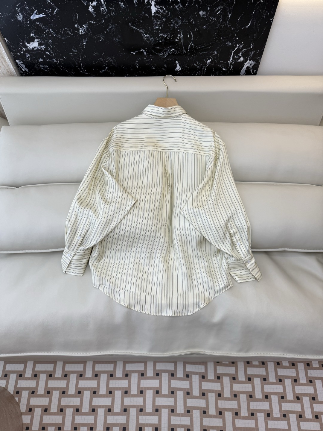 QD8005+8009#新款套装🌾Toteme 100% 真丝 桑蚕丝 条纹印花长袖衬衫➕抽带 真丝半裙