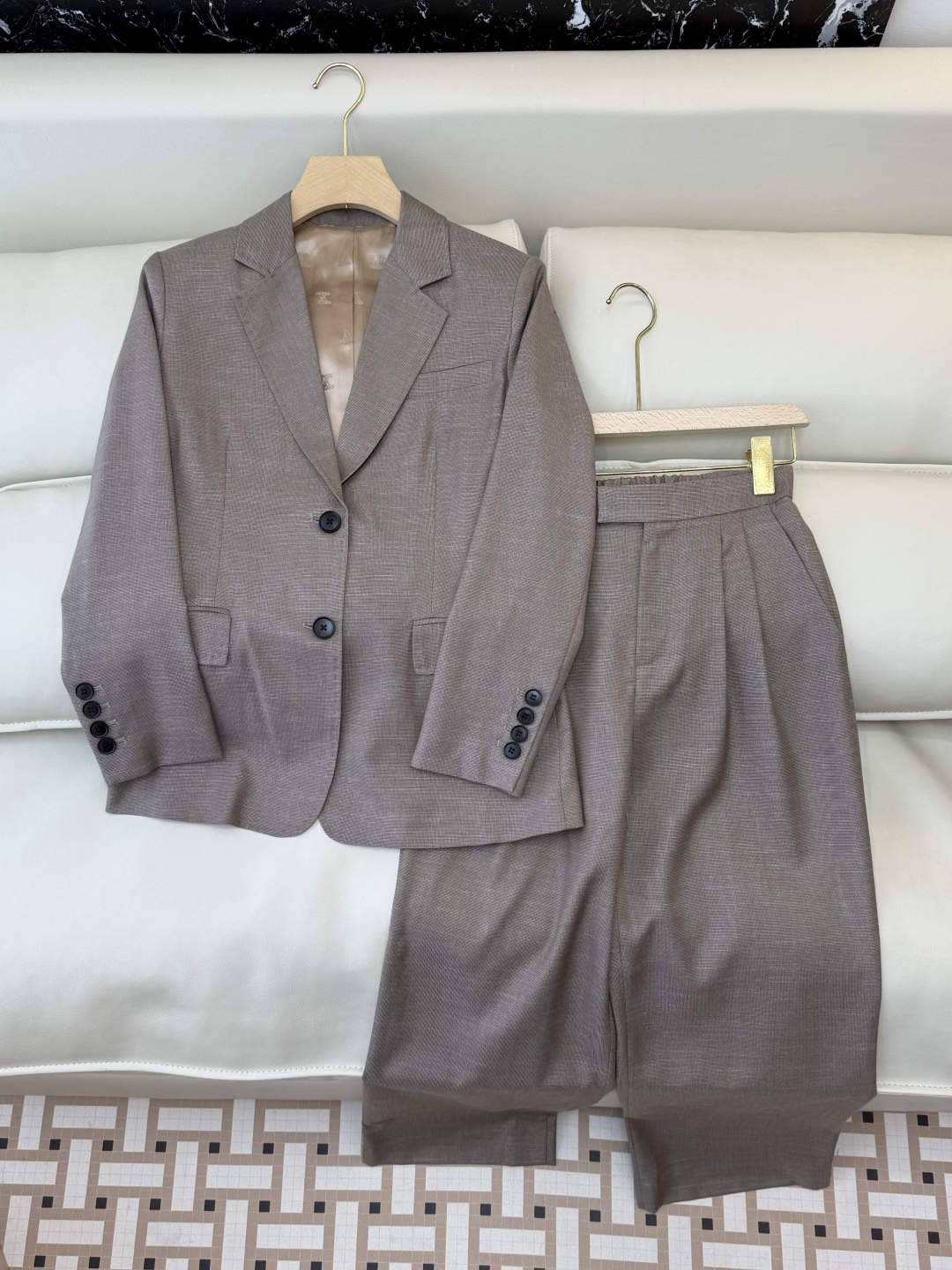 TF101#新款套装🌾Max mara 60% 羊毛 长袖西装外套 ➕长裤 套装 灰蓝色 藕色 36/3