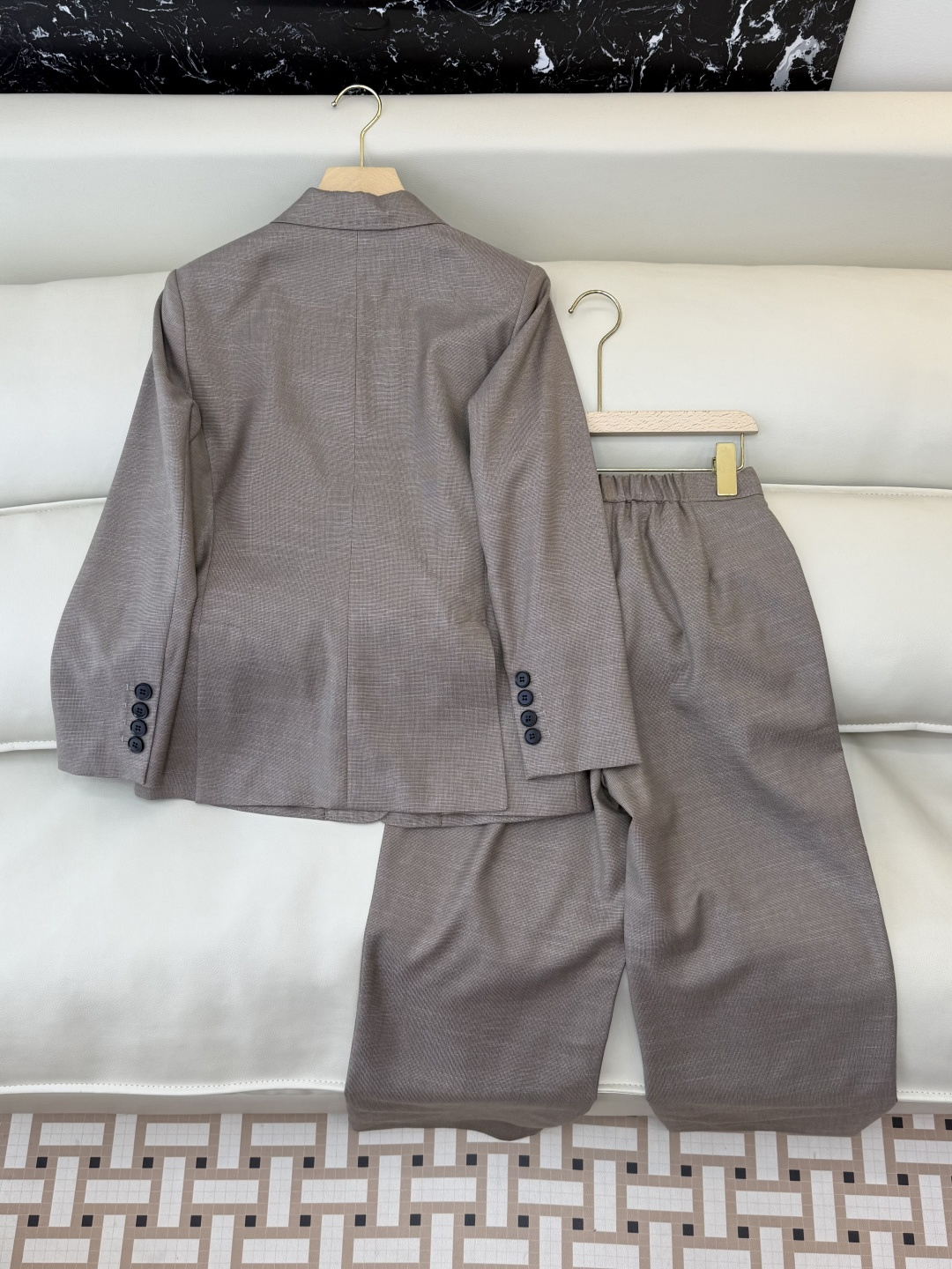 TF101#新款套装🌾Max mara 60% 羊毛 长袖西装外套 ➕长裤 套装 灰蓝色 藕色 36/3