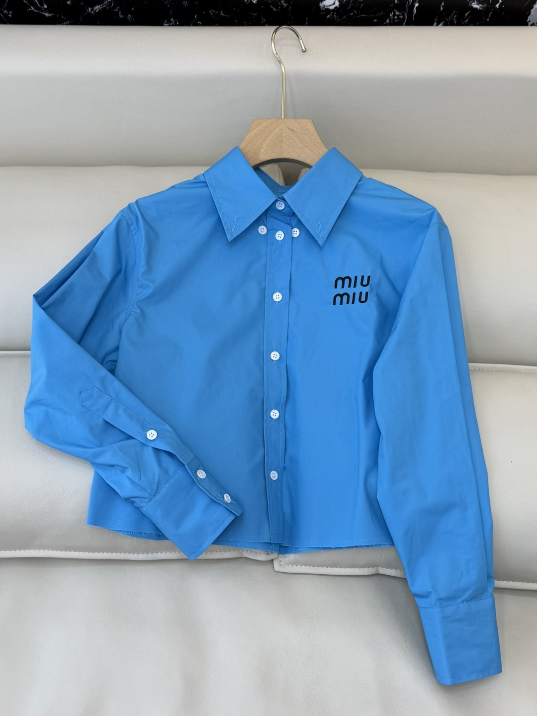 CY094#新款衬衫。miu家 字母绣花 长袖 衬衫 白色 蓝色 SML