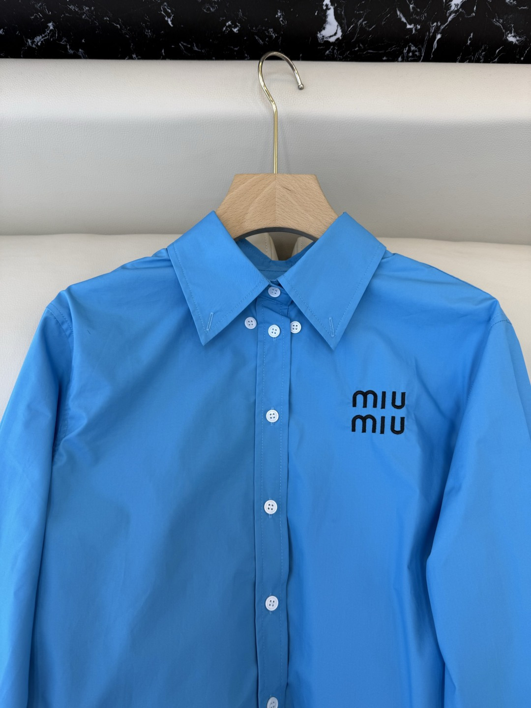 CY094#新款衬衫。miu家 字母绣花 长袖 衬衫 白色 蓝色 SML