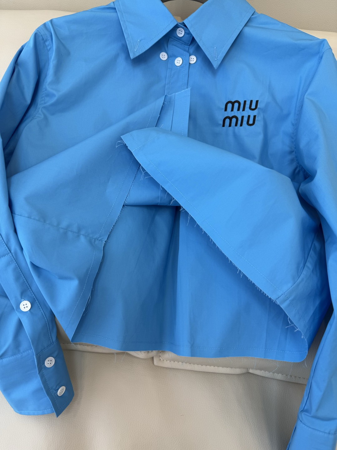 CY094#新款衬衫。miu家 字母绣花 长袖 衬衫 白色 蓝色 SML