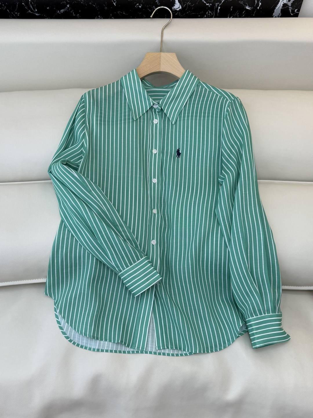 CY093#新款衬衫。劳夫劳伦 条纹印花修身长袖 衬衫 绿色 粉色 SM L