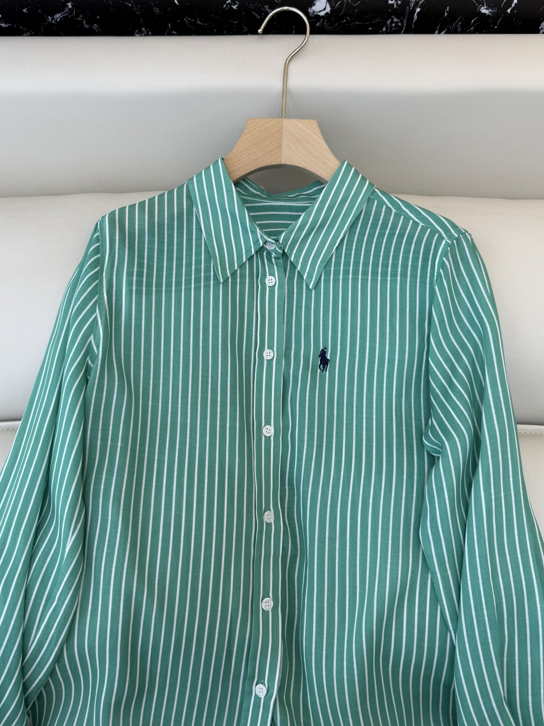CY093#新款衬衫。劳夫劳伦 条纹印花修身长袖 衬衫 绿色 粉色 SM L