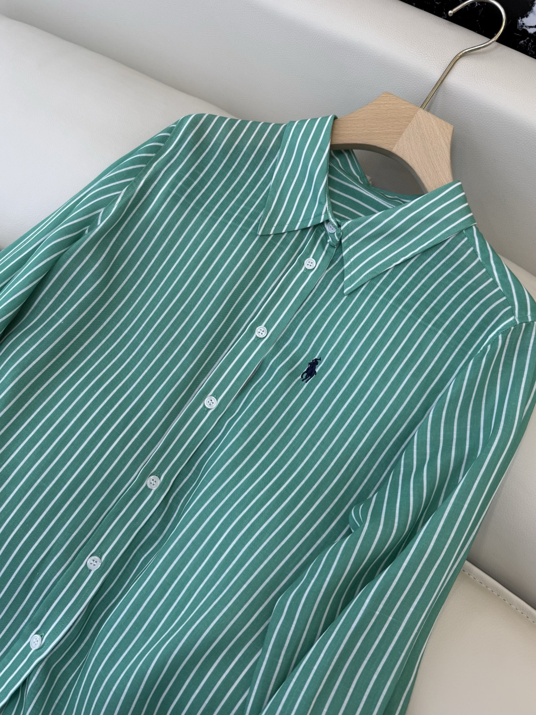 CY093#新款衬衫。劳夫劳伦 条纹印花修身长袖 衬衫 绿色 粉色 SM L