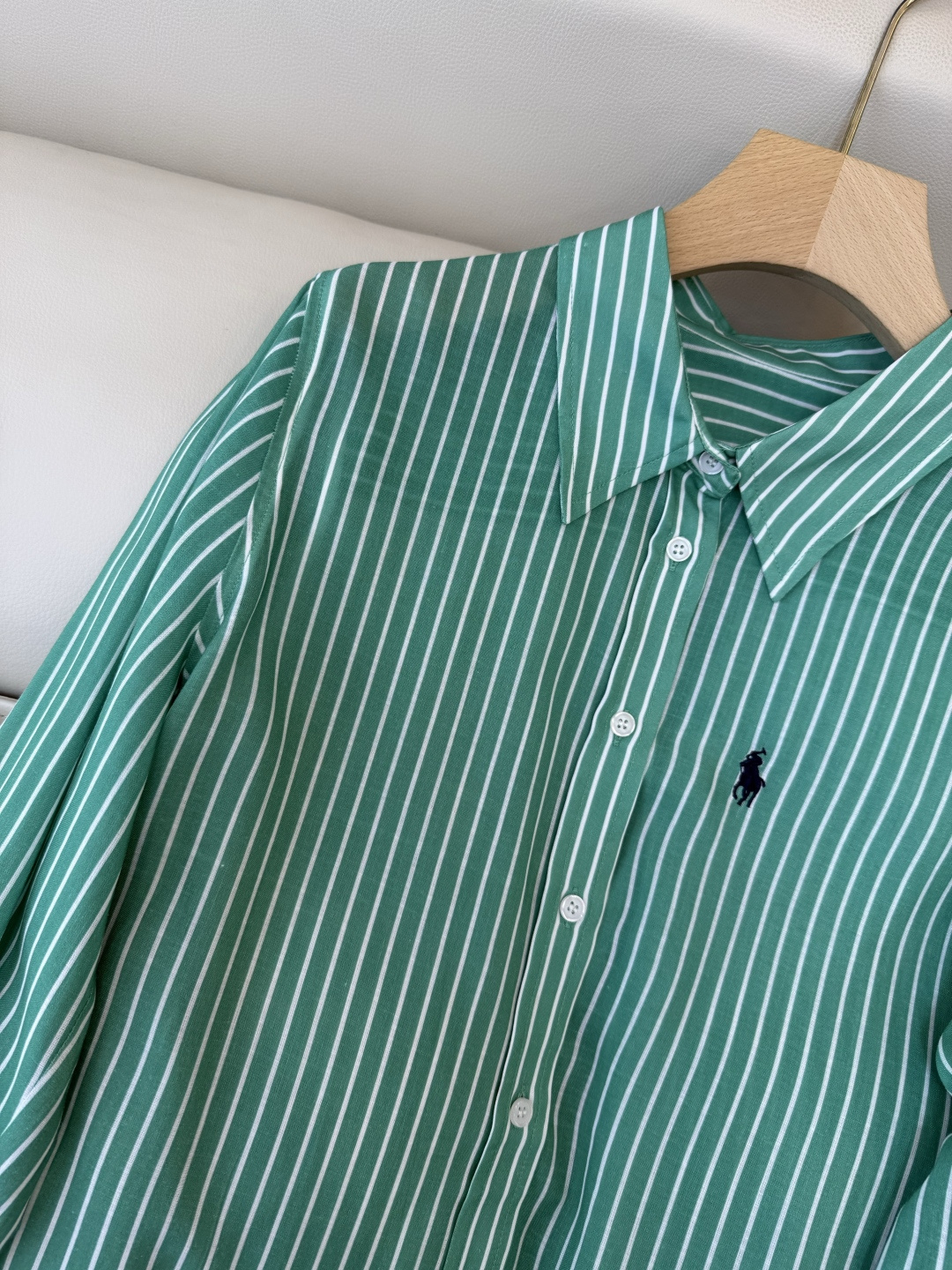 CY093#新款衬衫。劳夫劳伦 条纹印花修身长袖 衬衫 绿色 粉色 SM L