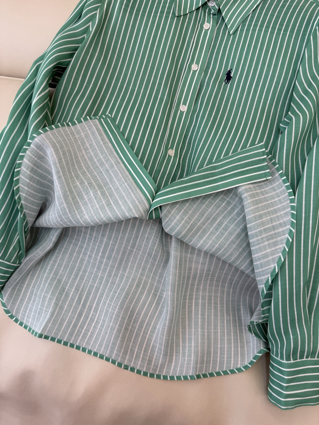 CY093#新款衬衫。劳夫劳伦 条纹印花修身长袖 衬衫 绿色 粉色 SM L