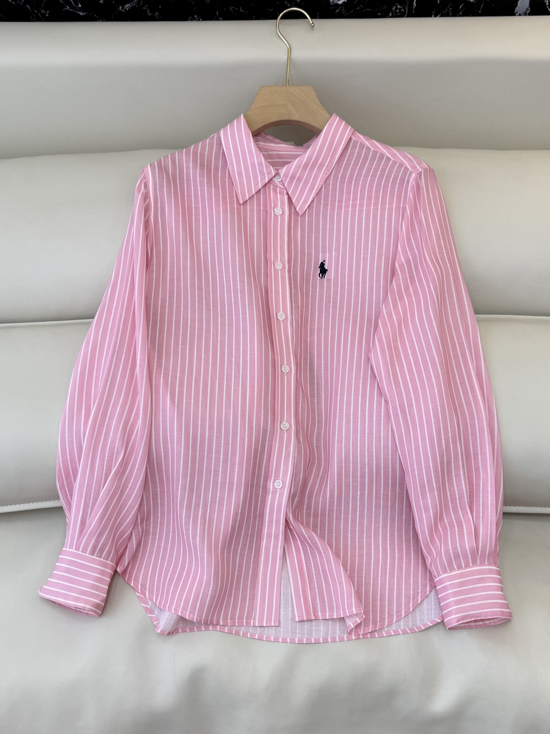 CY093#新款衬衫。劳夫劳伦 条纹印花修身长袖 衬衫 绿色 粉色 SM L