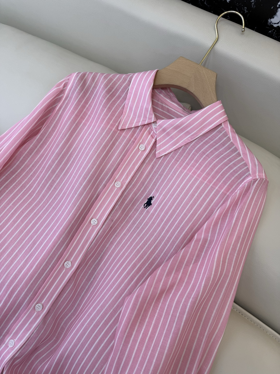 CY093#新款衬衫。劳夫劳伦 条纹印花修身长袖 衬衫 绿色 粉色 SM L