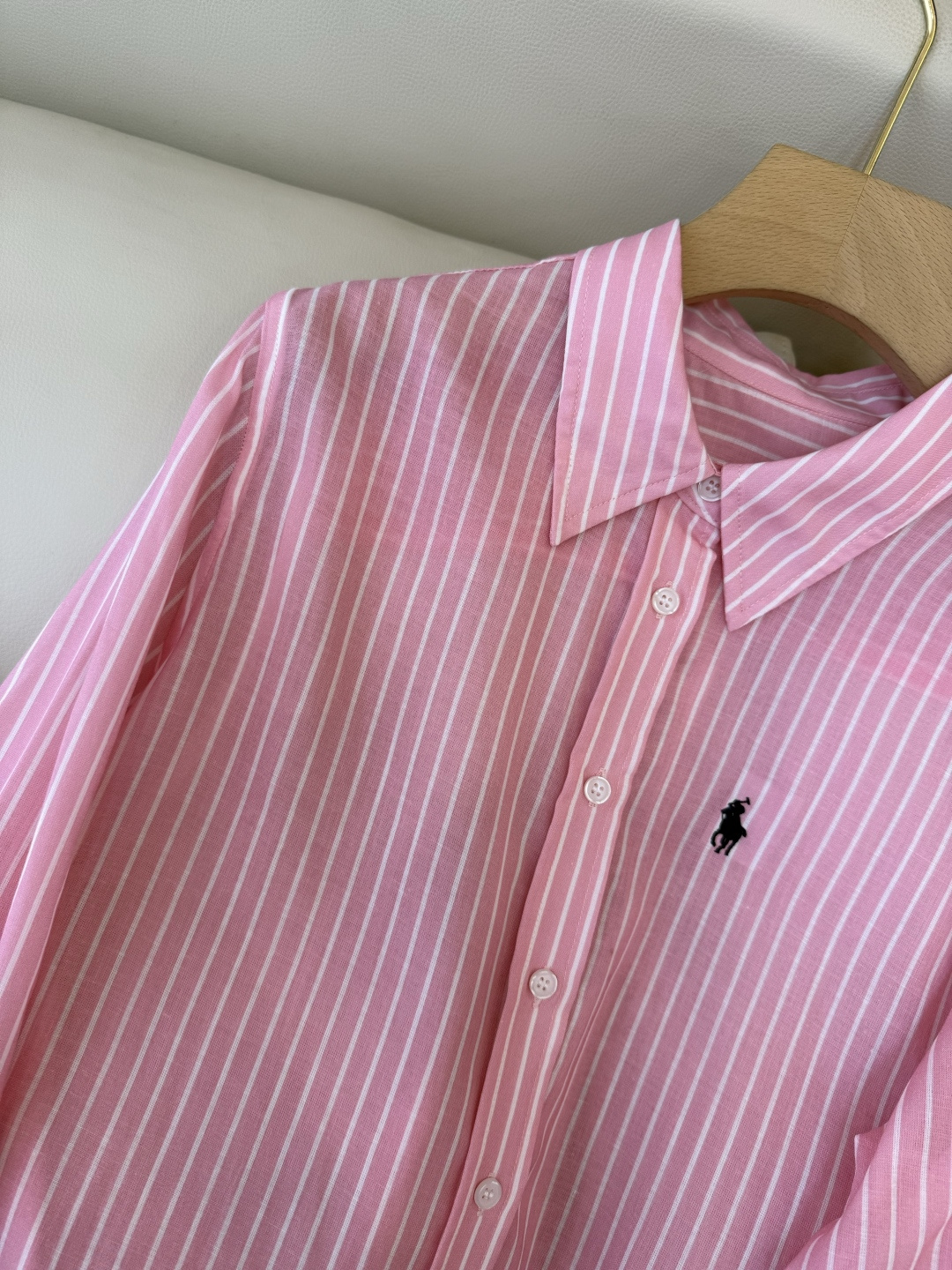 CY093#新款衬衫。劳夫劳伦 条纹印花修身长袖 衬衫 绿色 粉色 SM L