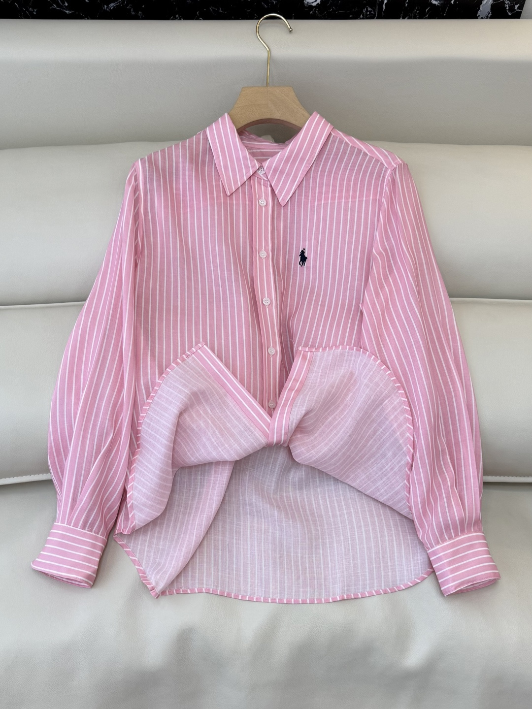 CY093#新款衬衫。劳夫劳伦 条纹印花修身长袖 衬衫 绿色 粉色 SM L