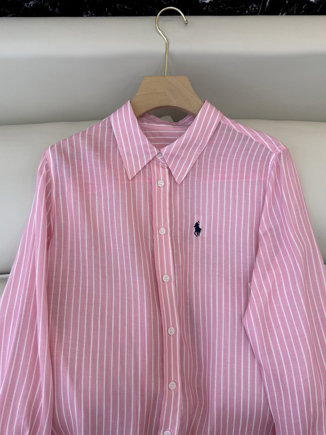 CY093#新款衬衫。劳夫劳伦 条纹印花修身长袖 衬衫 绿色 粉色 SM L