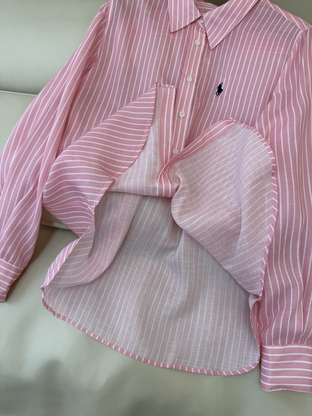 CY093#新款衬衫。劳夫劳伦 条纹印花修身长袖 衬衫 绿色 粉色 SM L