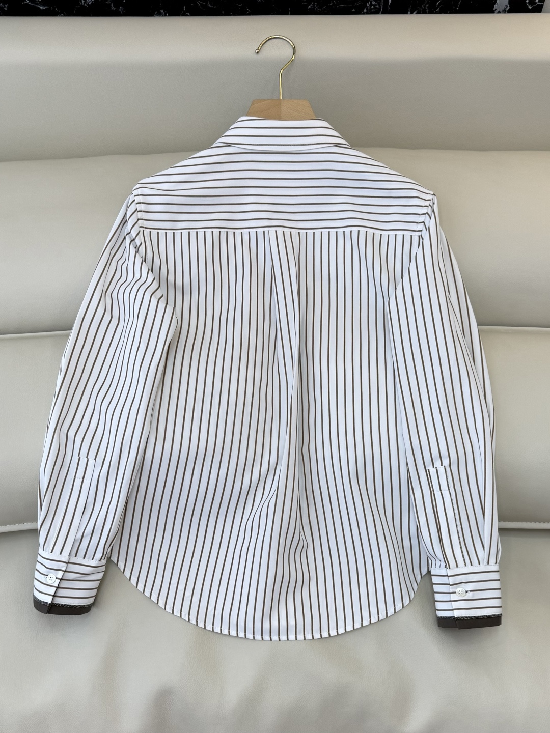 BS1098#新款衬衫💕BC ⛓️链条边 长袖条纹衬衫 蓝色 米白色 36 /38/40/42