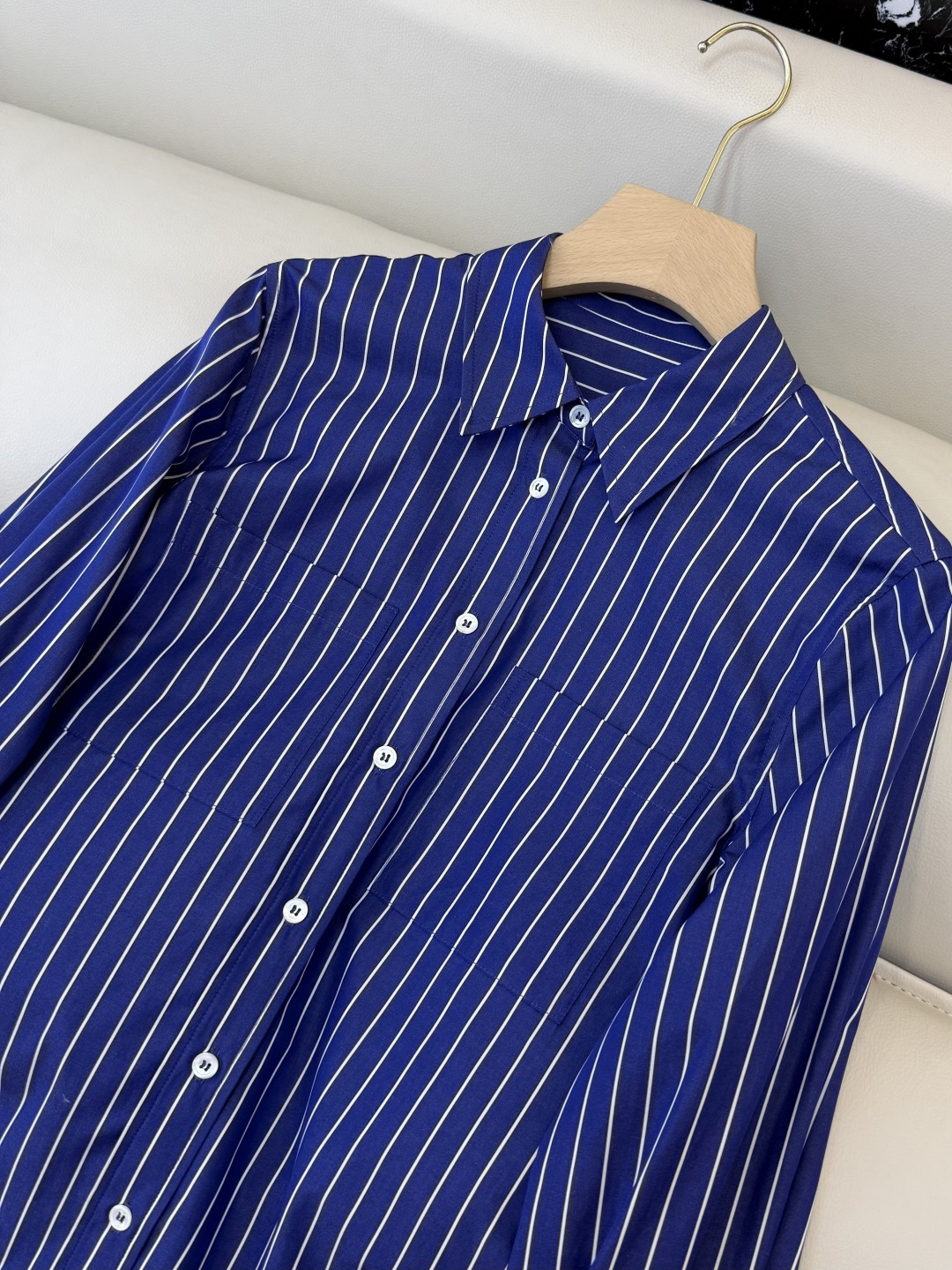 BS1098#新款衬衫💕BC ⛓️链条边 长袖条纹衬衫 蓝色 米白色 36 /38/40/42
