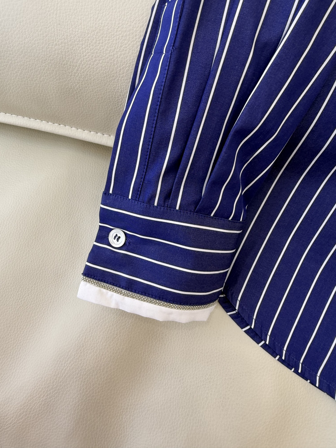 BS1098#新款衬衫💕BC ⛓️链条边 长袖条纹衬衫 蓝色 米白色 36 /38/40/42