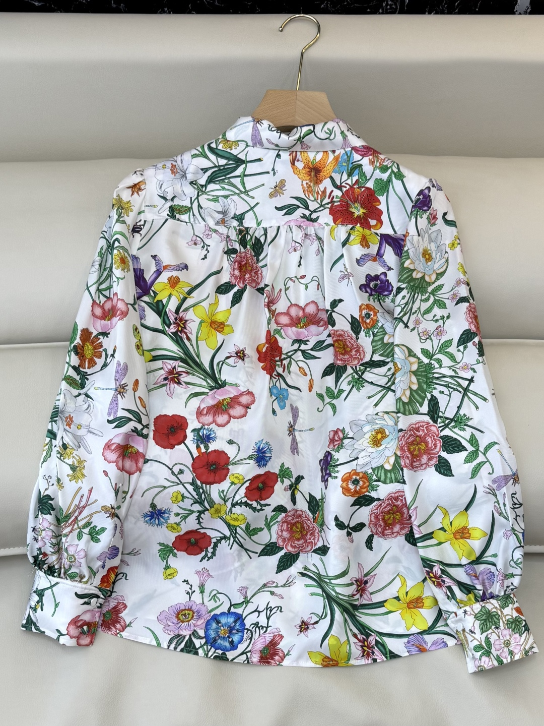 BS1115#新款衬衫💕gucci 印花 100% 斜纹真丝 蝴蝶结长袖衬衫 SMLXL