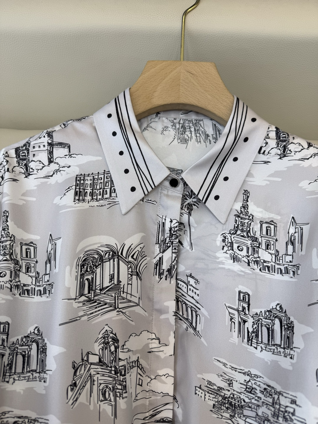 BS1111#新款连衣裙💕Max mara 法式建筑印花 100% 斜纹真丝印花长袖连衣裙 配腰带 36