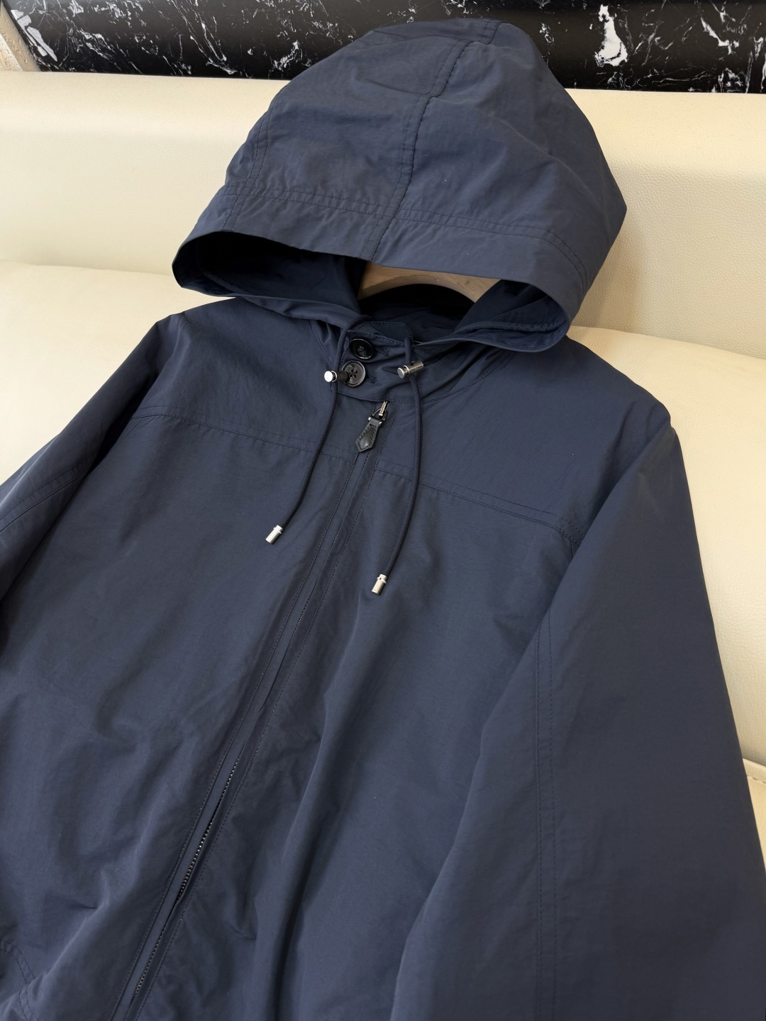 QGL039#新款外套💕LP 短风衣 内格纹 夹克拉链外套 杏色 藏青色 SML