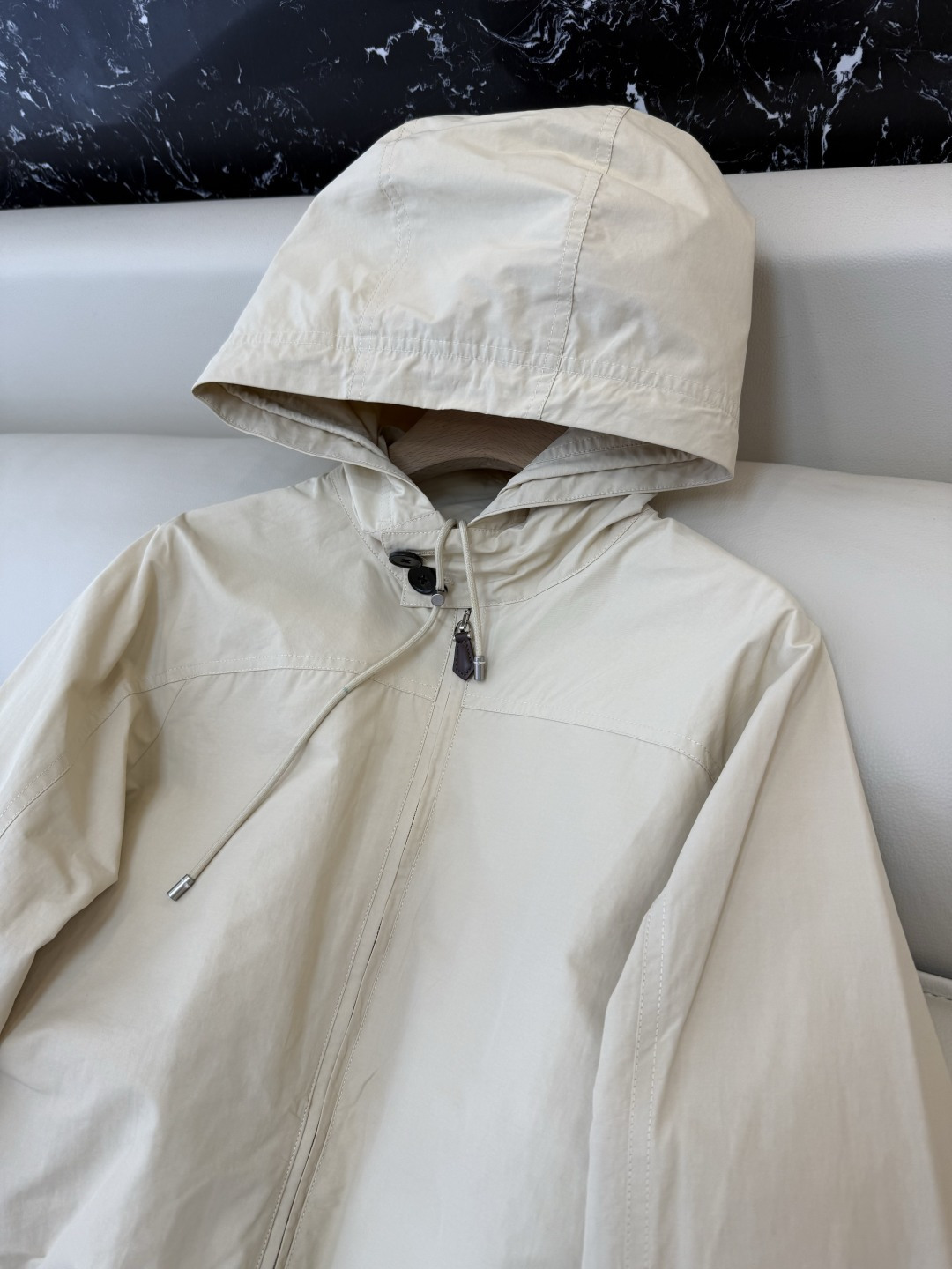 QGL039#新款外套💕LP 短风衣 内格纹 夹克拉链外套 杏色 藏青色 SML