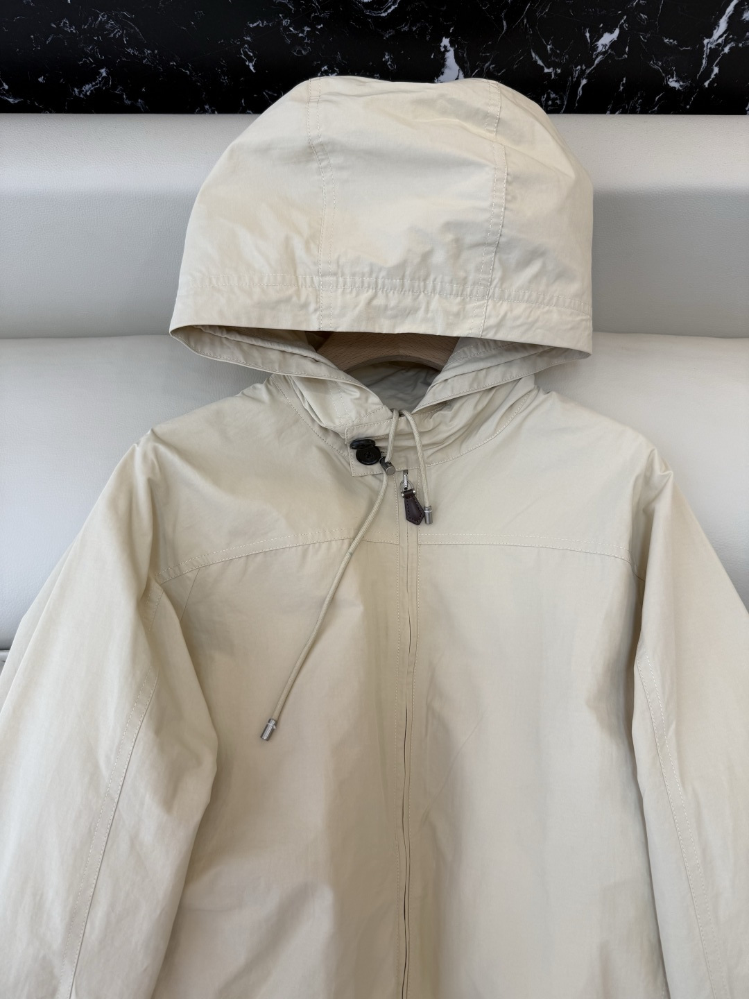 QGL039#新款外套💕LP 短风衣 内格纹 夹克拉链外套 杏色 藏青色 SML