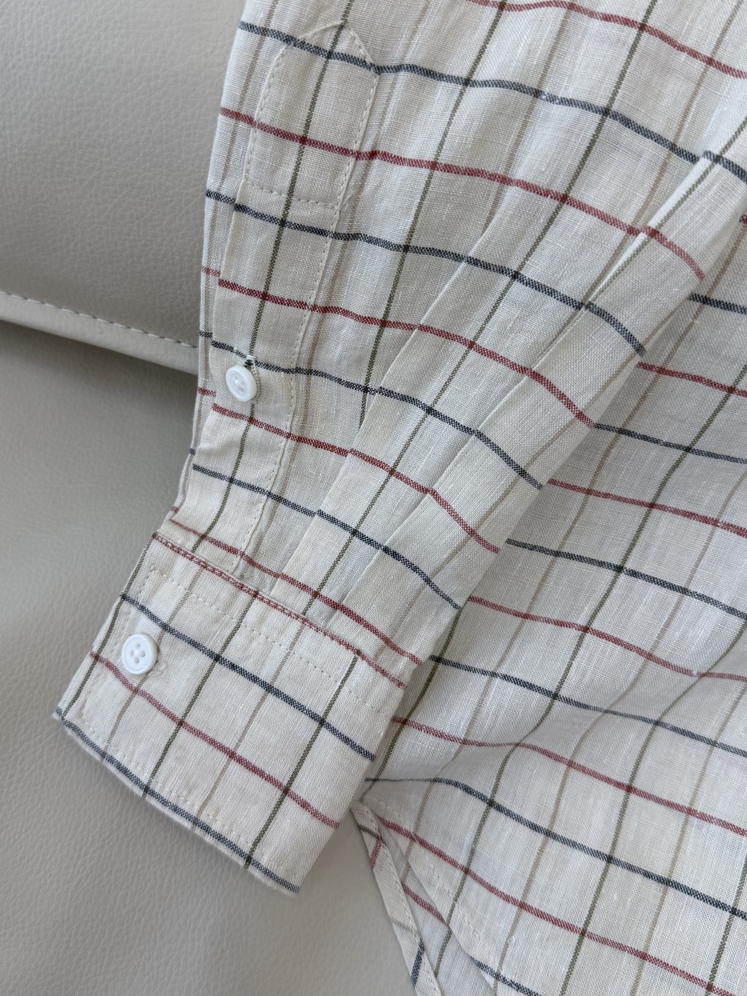 QGL040#新款衬衫💕LP 超好品质 100% 亚麻 格纹 衬衫 长袖 米色36/38/40