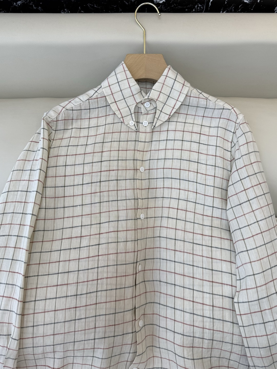 QGL040#新款衬衫💕LP 超好品质 100% 亚麻 格纹 衬衫 长袖 米色36/38/40