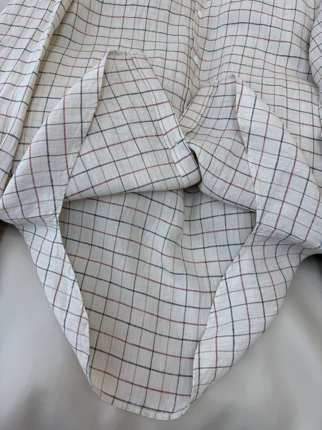 QGL040#新款衬衫💕LP 超好品质 100% 亚麻 格纹 衬衫 长袖 米色36/38/40