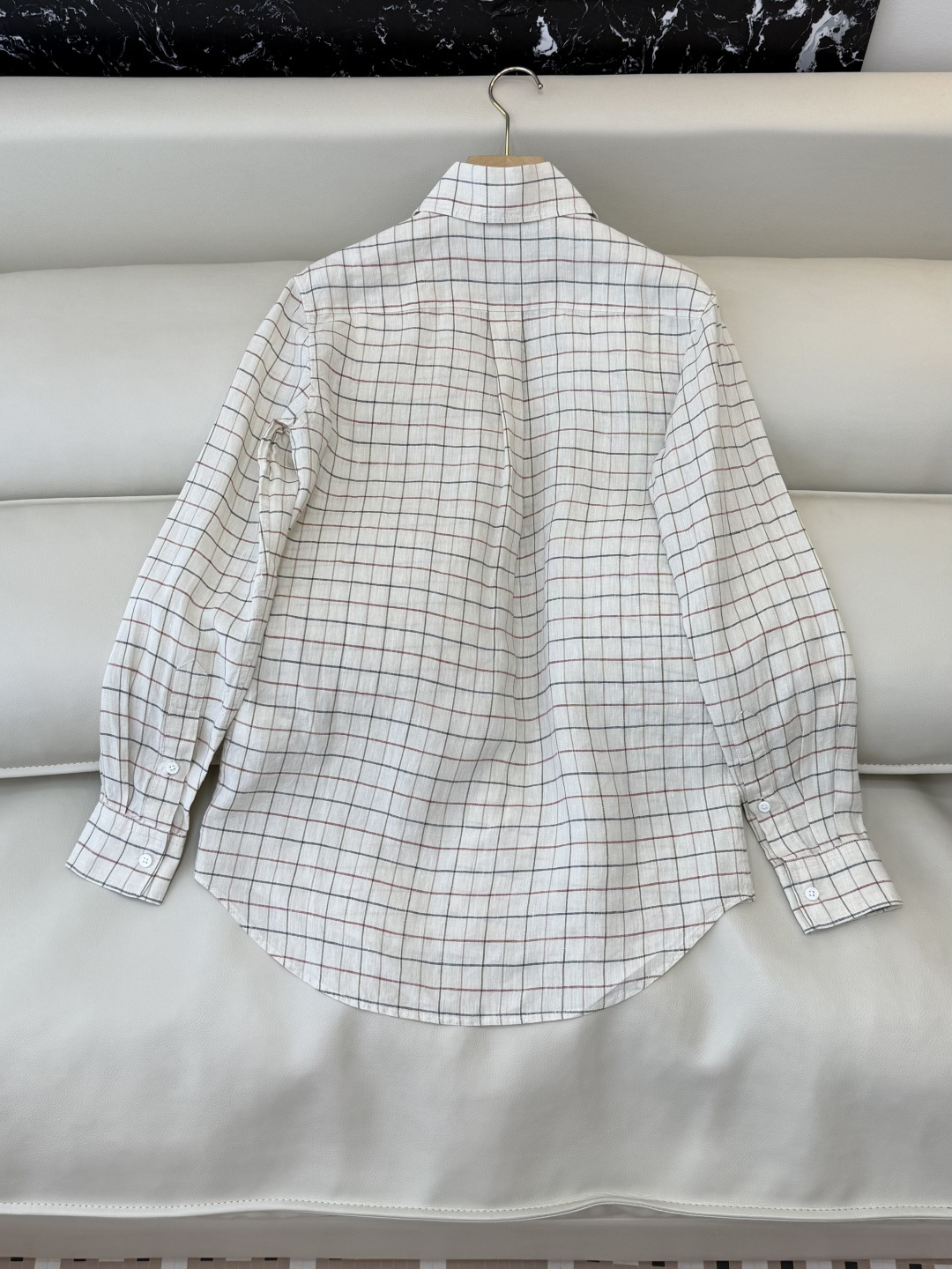 QGL040#新款衬衫💕LP 超好品质 100% 亚麻 格纹 衬衫 长袖 米色36/38/40