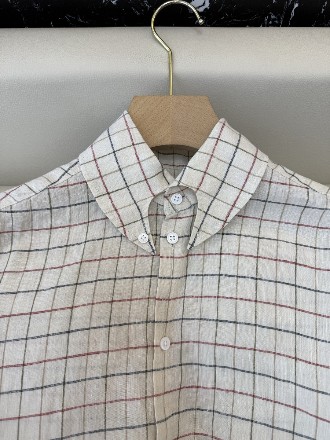 QGL040#新款衬衫💕LP 超好品质 100% 亚麻 格纹 衬衫 长袖 米色36/38/40