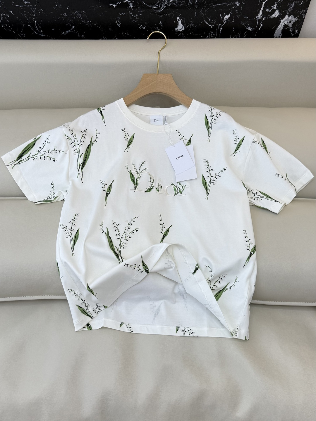 QG0153#新款T恤⚠️特批185‼️dior 铃兰花印花85%棉 15% 亚麻 短袖T恤 SML