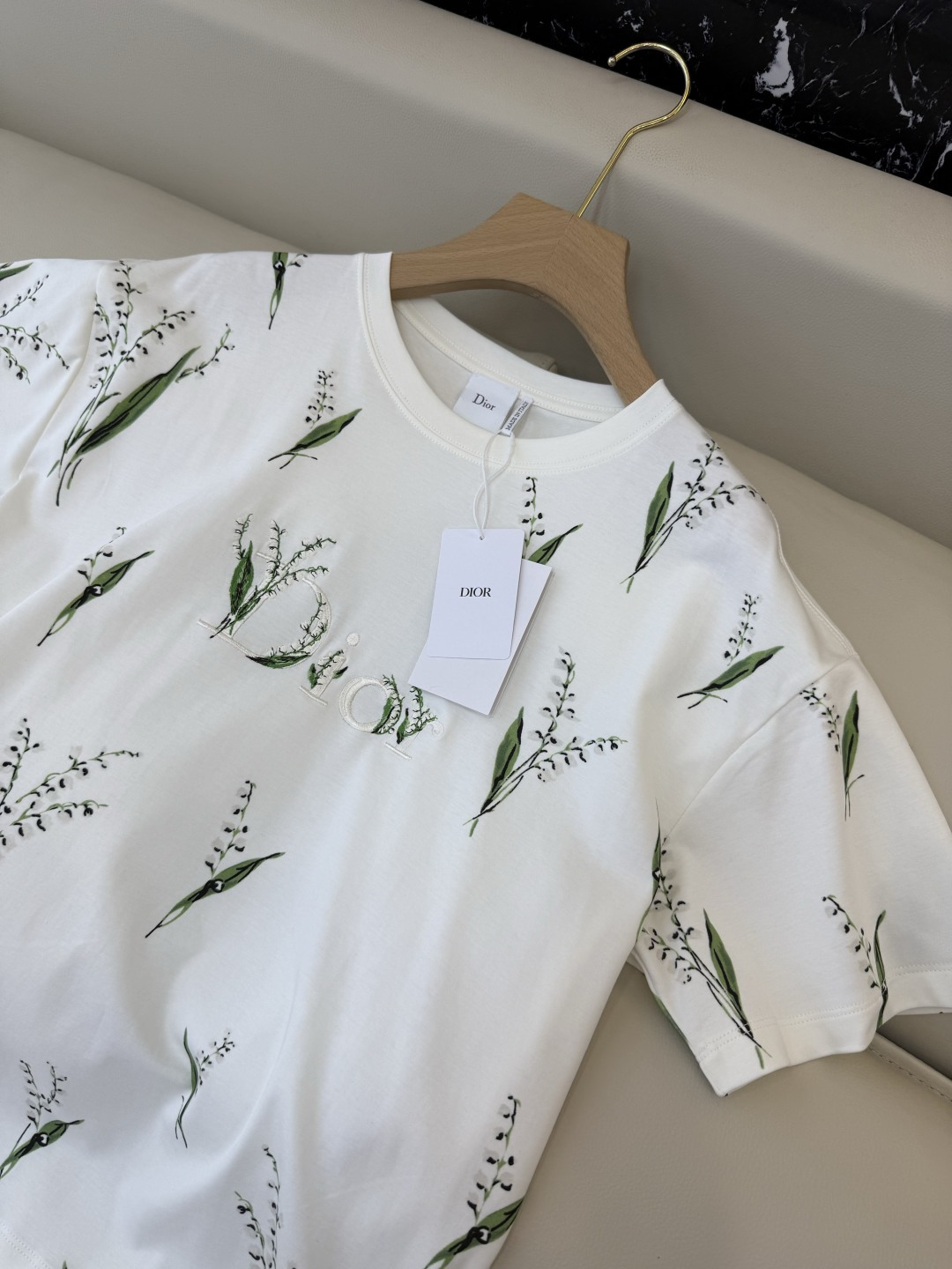QG0153#新款T恤⚠️特批185‼️dior 铃兰花印花85%棉 15% 亚麻 短袖T恤 SML