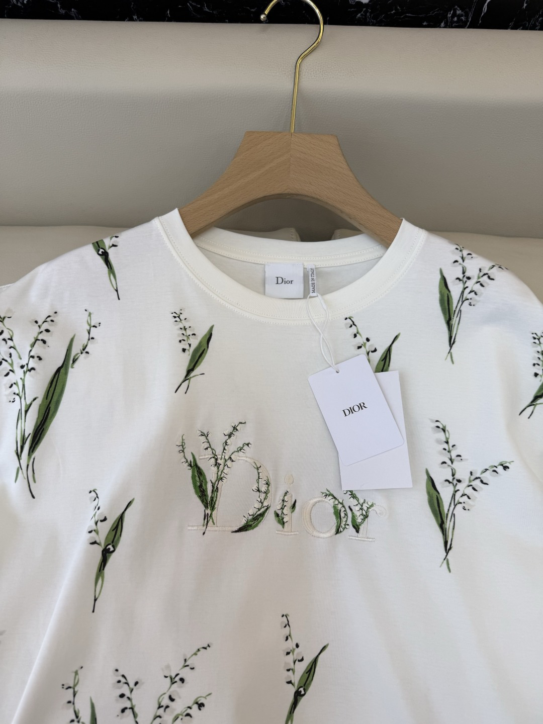QG0153#新款T恤⚠️特批185‼️dior 铃兰花印花85%棉 15% 亚麻 短袖T恤 SML