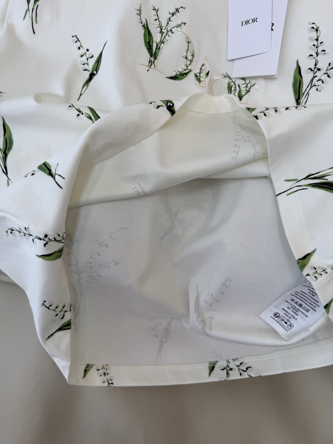 QG0153#新款T恤⚠️特批185‼️dior 铃兰花印花85%棉 15% 亚麻 短袖T恤 SML