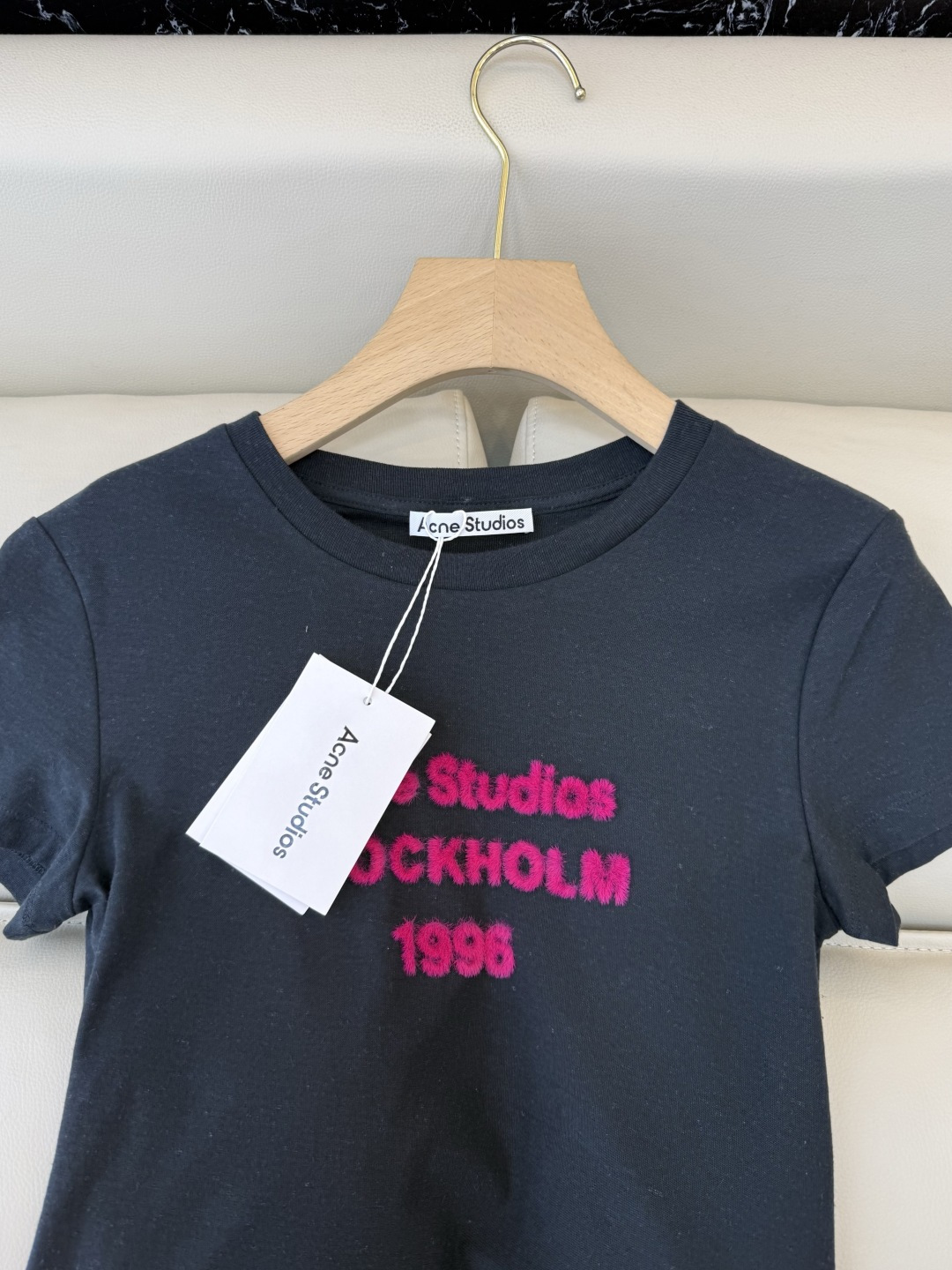 QG0155#新款T恤⚠️特批170‼️Acne 字母植绒 短袖T恤 深灰色 白色 SML