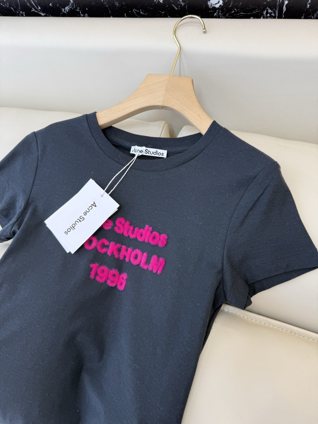 QG0155#新款T恤⚠️特批170‼️Acne 字母植绒 短袖T恤 深灰色 白色 SML