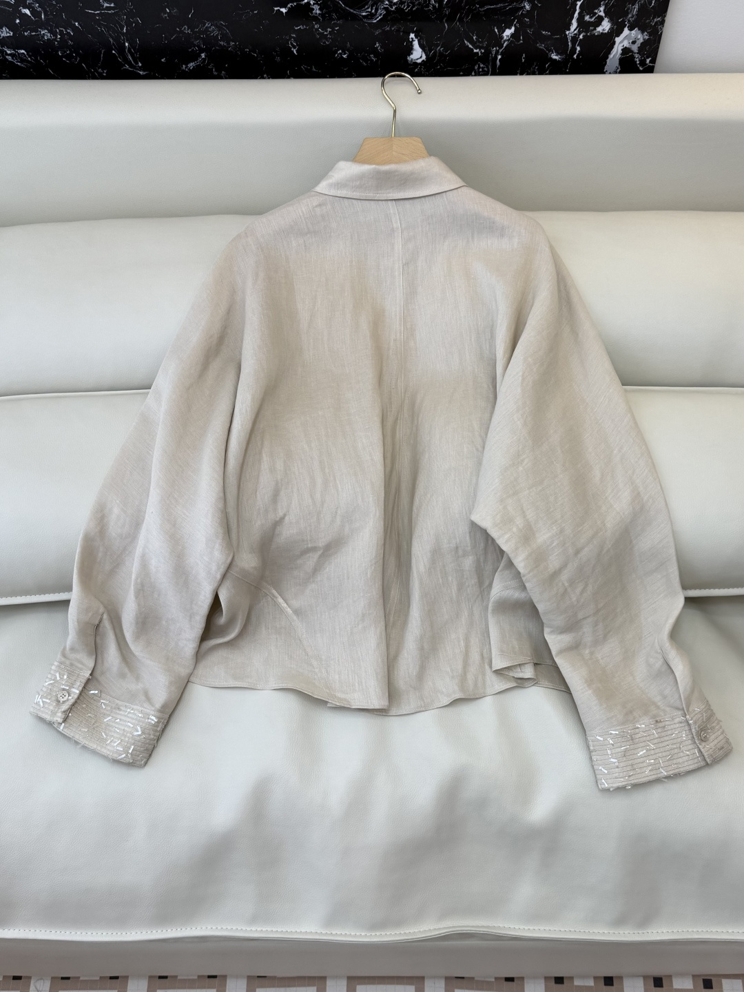 LZ26007#新款衬衫🌾BC 超级爆款 100% 亚麻 手工钉珠 宽松款 亚麻衬衫 杏色 白色 SML