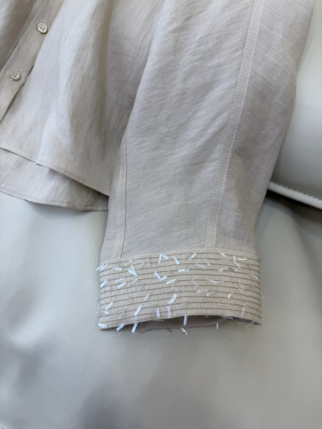 LZ26007#新款衬衫🌾BC 超级爆款 100% 亚麻 手工钉珠 宽松款 亚麻衬衫 杏色 白色 SML