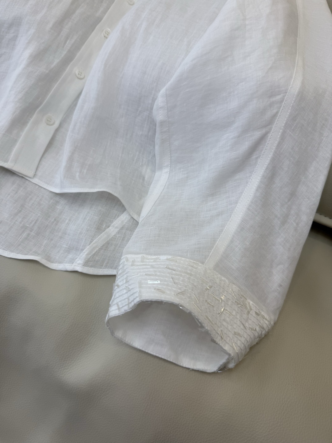 LZ26007#新款衬衫🌾BC 超级爆款 100% 亚麻 手工钉珠 宽松款 亚麻衬衫 杏色 白色 SML