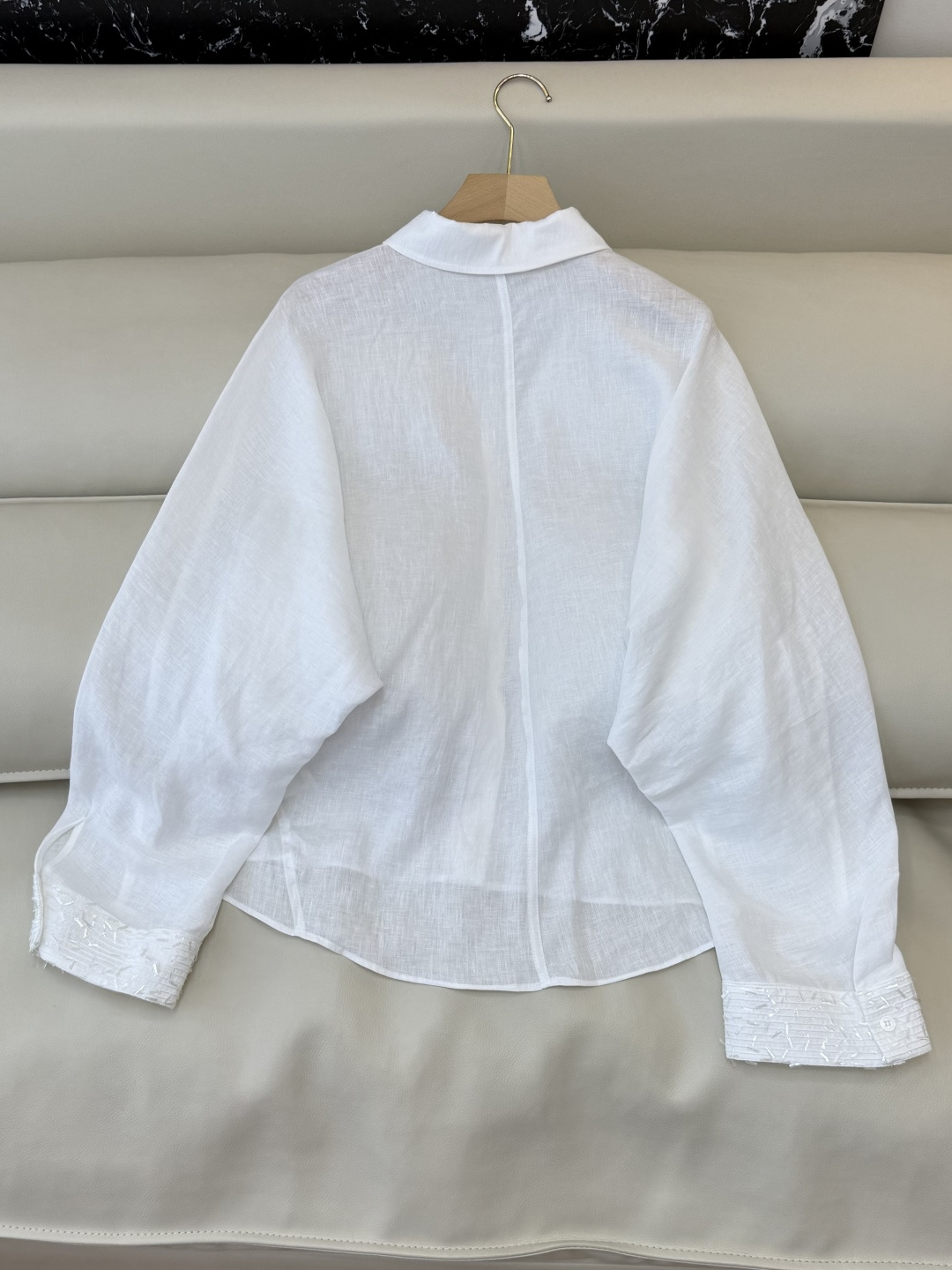 LZ26007#新款衬衫🌾BC 超级爆款 100% 亚麻 手工钉珠 宽松款 亚麻衬衫 杏色 白色 SML