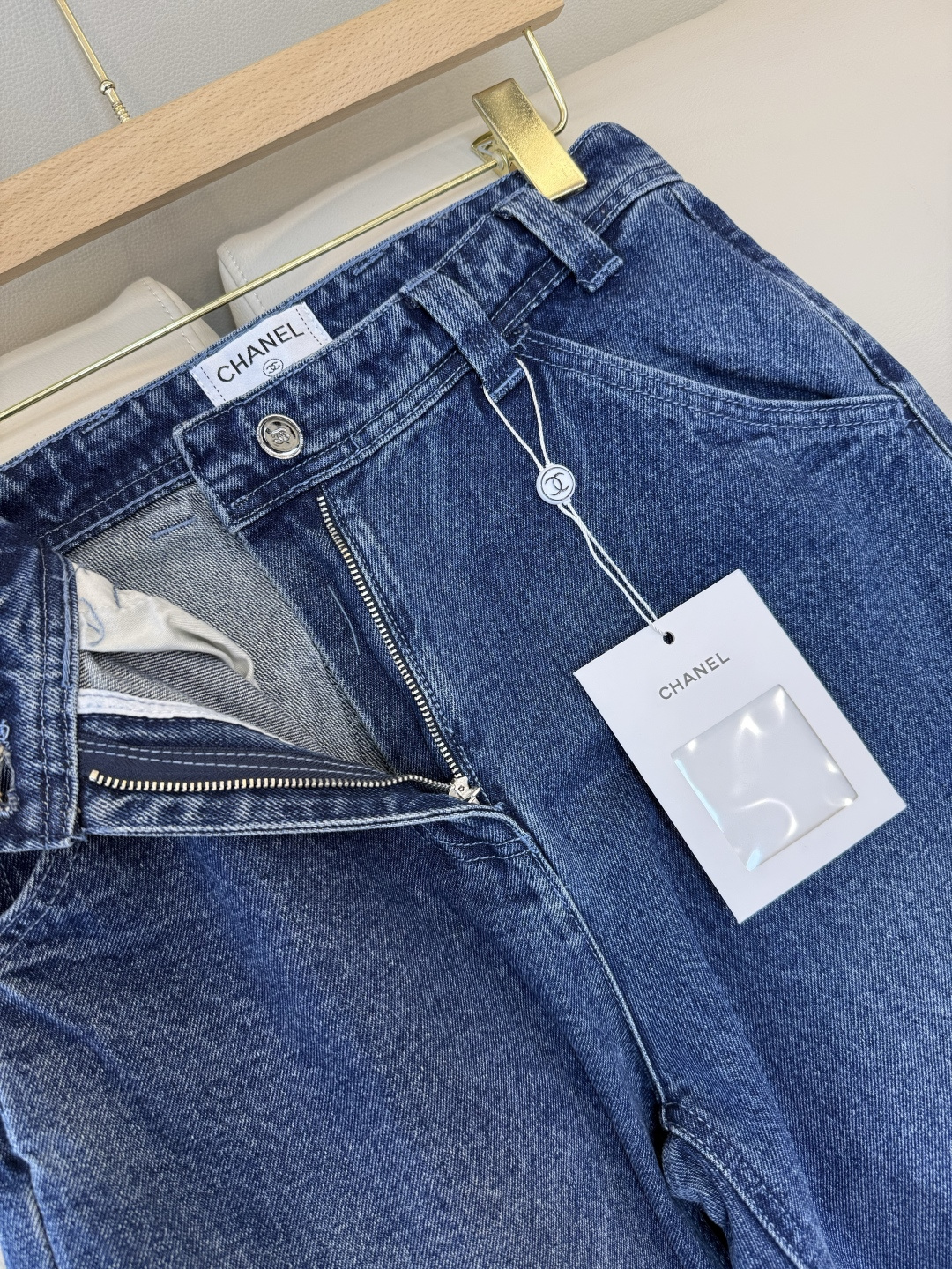 CK062#P⚠️特批‼️chanel 爆款 必补 双C 牛仔裤 白色 蓝色 SML