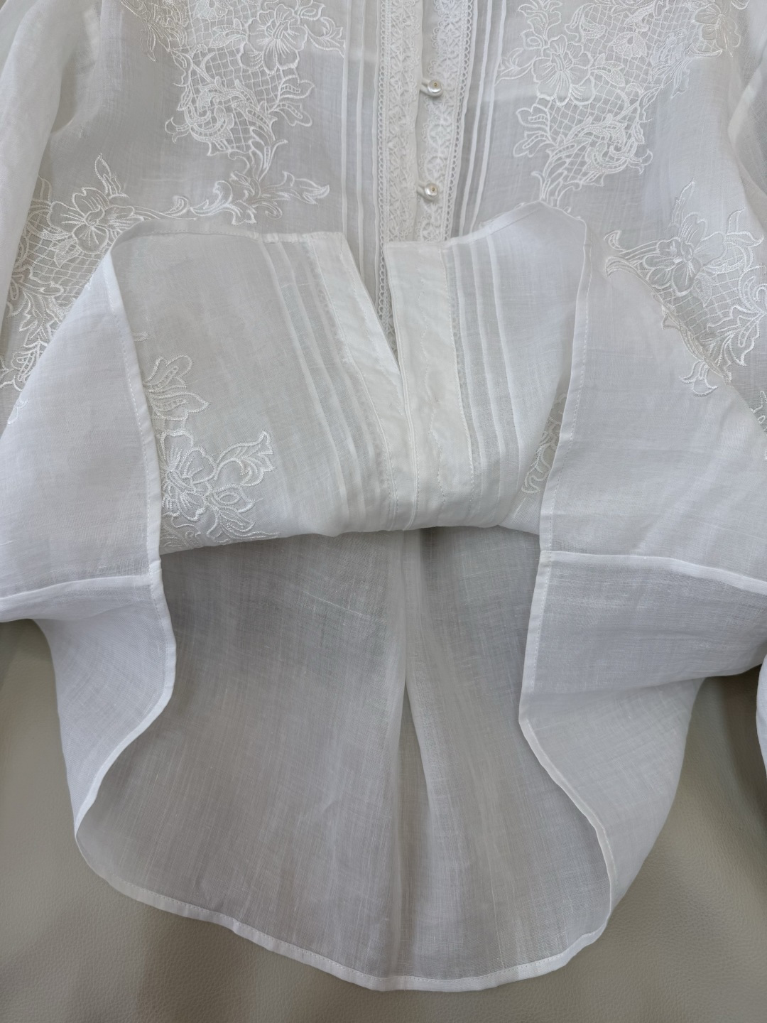 FY099#新款衬衫‼️ES 重工蕾丝水溶绣花 100% 苎麻长袖衬衫 蓝色 白色 SMLXL