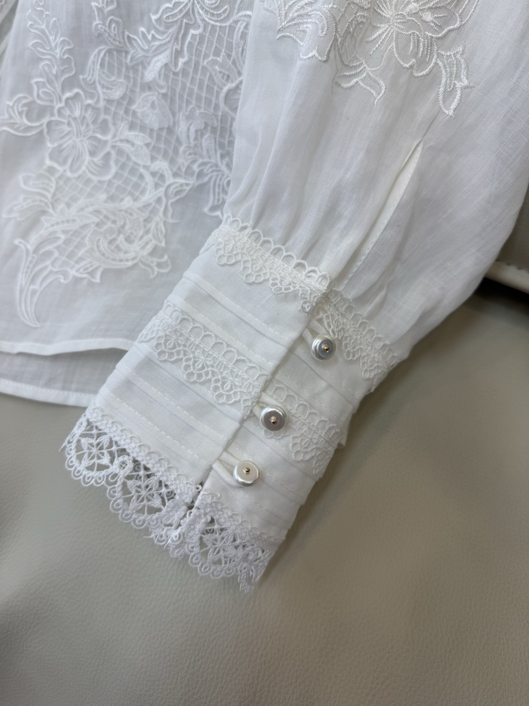 FY099#新款衬衫‼️ES 重工蕾丝水溶绣花 100% 苎麻长袖衬衫 蓝色 白色 SMLXL