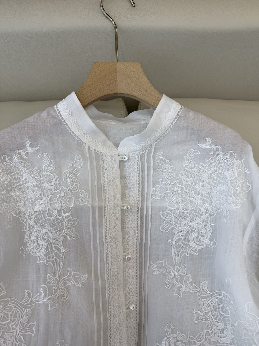 FY099#新款衬衫‼️ES 重工蕾丝水溶绣花 100% 苎麻长袖衬衫 蓝色 白色 SMLXL