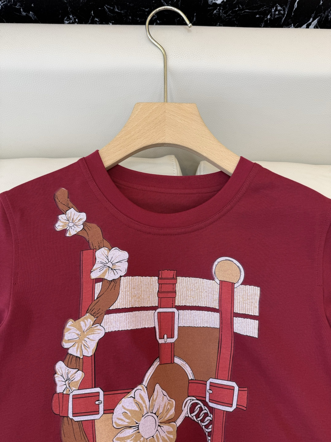 QG0157#新款T恤⚠️‼️H家 爱马仕 独家版 印花 短袖T恤 黑色 白色 樱桃红 SML