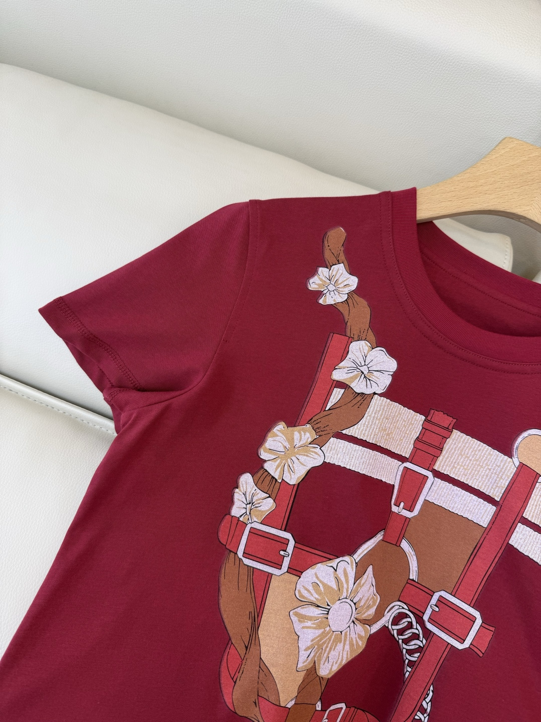 QG0157#新款T恤⚠️‼️H家 爱马仕 独家版 印花 短袖T恤 黑色 白色 樱桃红 SML